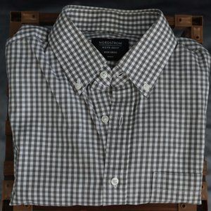 Men’s Nordstrom Checkerboad Button Down Shirt, Non-Iron, Trim Fit